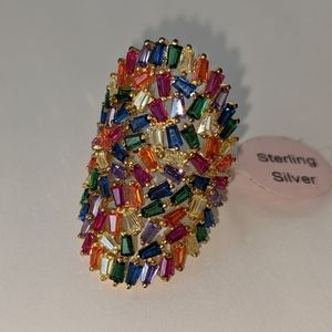 NWT .925 GOLD PLATED RAINBOW COLOR CRYSTAL RING